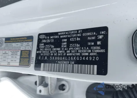 2019 Kia Optima Ex from USA, damaged, VIN 5XXGU4L16KG344920